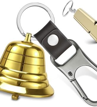 NedFoss 2" Loud Bear Bell with Whistle for Hiking, 3 in 1 Hiking Gear Solid Brass Bear Bells with Silencer, Emergency Whistle and Carabiner for Survival, Biking, Fishing, Climbing