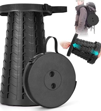 Collapsible Stool, Folding Chair - Upgraded Portable Chair with Load Capacity 400lbs, Portable Stool for Camping Fishing Hiking - Folding Stool with Carrying Straps,Gifts for Fisherman (Black)