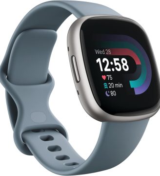 Fitbit Versa 4 Fitness Smartwatch with Daily Readiness, GPS, 24/7 Heart Rate, 40+ Exercise Modes, Sleep Tracking and more, Waterfall Blue/Platinum, One Size (S & L Bands Included)