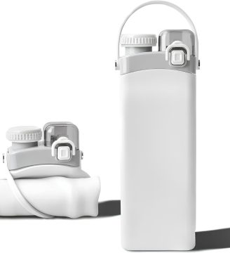 Water Bottles with 600ml(20oz),BPA Free Water Bottle, with Handle for Carrying, Collapsible Water Bottles for Traveling Camping Hiking(White)